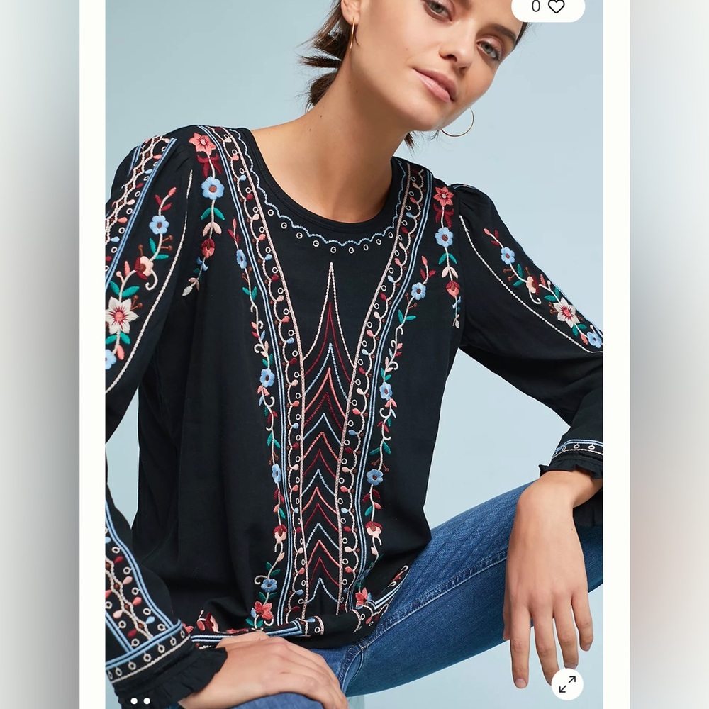 Anthropologie One September Wesley Embroidered Pullover